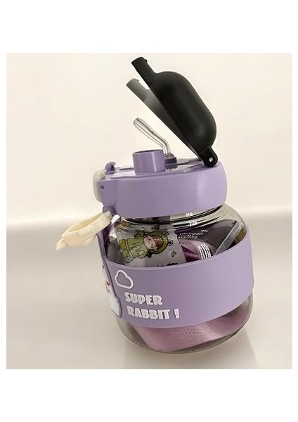 Tavşan Su Matarası Boyun Askılı Suluk Renkli Çizgi Film ve Desenli Karakterler Çocuklara Özel Taşıması Kolay Okulda Piknikde Kullanıma Uygun 1 Litre Crk3 (Mor) modelleri