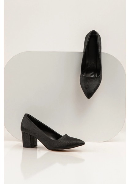 Siyah Kadın Topuklu Ayakkabı/ Eskitme Desenli Siyah Kadın Ayakkabısı/şık Gece Topuklu Ayakkabı