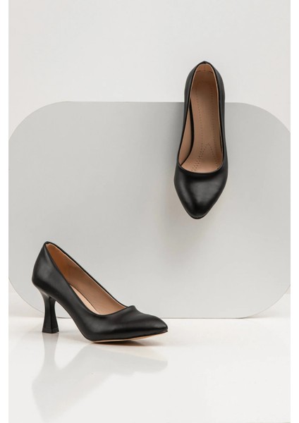 Siyah Kadın Kadeh Topuk Ayakkabı /zarif Şık Gösterişli Topuklu Kadın Ayakkabı