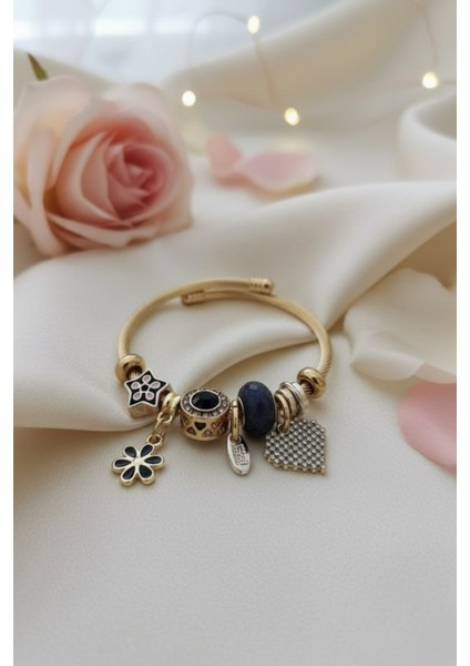 Çelik Kalp Zirkon Taşlı Siyah Charmlı Bileklik Pndr-Blk-Klp-S fiyatları