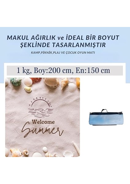 Plaj Örtüsü, Piknik Örtüsü, Plaj Matı, Piknik Matı, Kamp Matı, Kamp Örtüsü, Kamp Battaniyesi, Piknik Battaniyesi, Su Geçirmez, Kum Tutmaz, 3 Ayrı Desen Seçeneği (Deniz Kabukları) modelleri