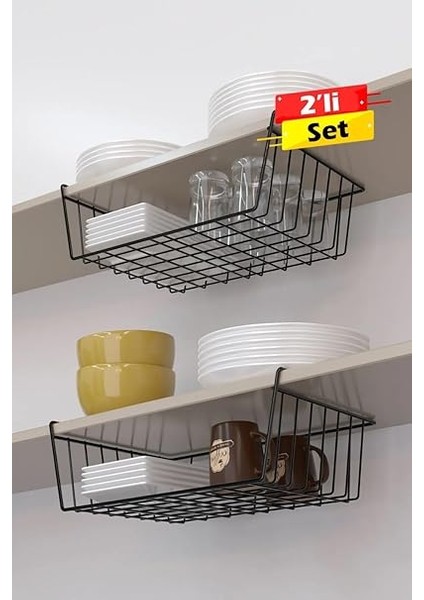 2 Adet Paslanmaz Metal Kanguru Raf Altı Sepeti [siyah] Raf Çelik Sepet Askılı Raf Düzenleyici Sepet fiyatları