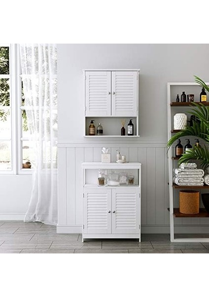 Dolabı, Dolap, Ayarlanabilir Raflı Ecza Dolabı, Lamel Kapılar ve Açık Raf, 20 x 60 x 70 Cm, Beyaz BBC27WT fiyatları