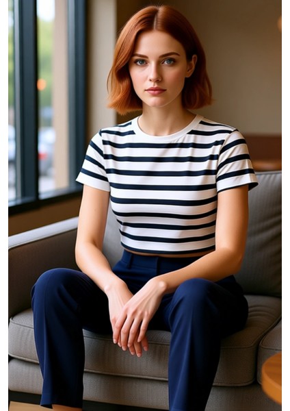 Şık Çizgili Viskoz Crop Bluz Yazlık Rahat Fitted Kalıp Uzun Ömürlü Seçkin Malzeme Trend Tasarım fiyatları