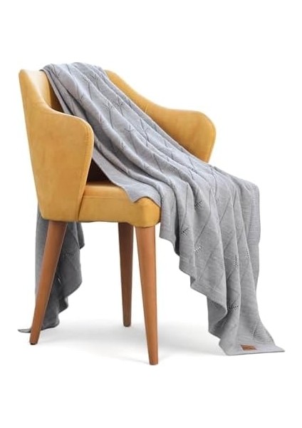 Çok Amaçlı Örtü, Nefes Alan Şık Dekoratif Geometrik Desenli El Örgüsü Triko Koltuk Şalı Soldier 130X170 cm (Gri) modelleri