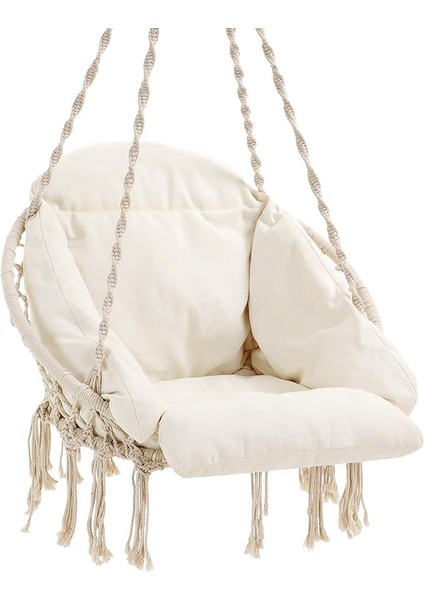 Asma Koltuk, Asma Sallanan Koltuk, Kalın Yastıklı Asma Sandalye, 120 Kg'a Kadar Yüklenebilir, Bahçe, Balkon, Oturma Odası, Teras, Iskandinav Tarzı, Modern, Bej GDC042M01 Için