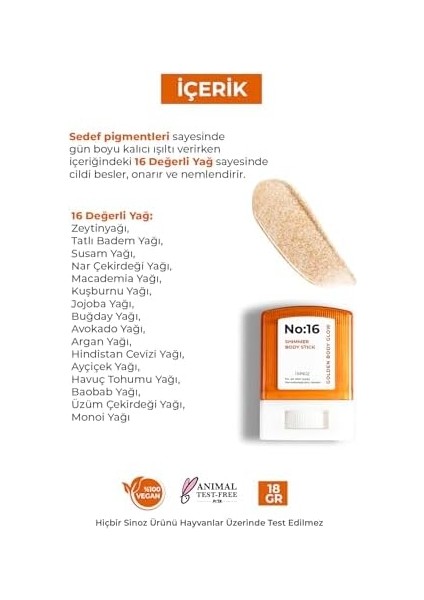 Sinoz No:16 Işıltılı Nemlendirici Stick Vücut Bakım Yağı 18 Gr. modelleri