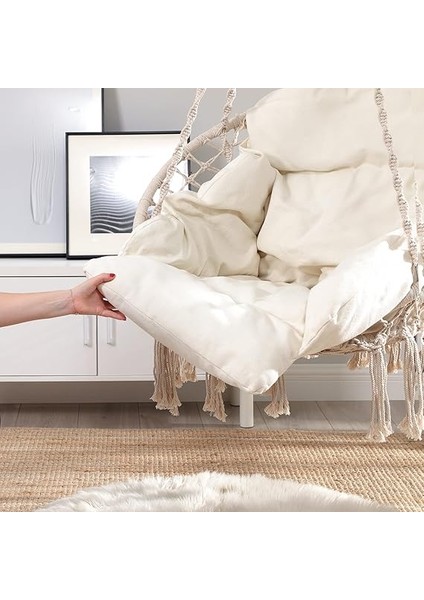 Asma Koltuk, Asma Sallanan Koltuk, Kalın Yastıklı Asma Sandalye, 120 Kg'a Kadar Yüklenebilir, Bahçe, Balkon, Oturma Odası, Teras, Iskandinav Tarzı, Modern, Bej GDC042M01 Için modelleri