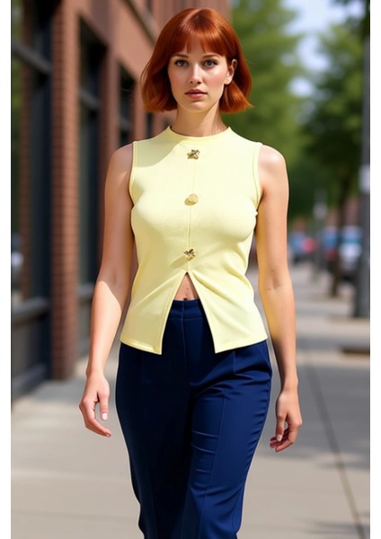 100 Polyester Scuba Krep Kadın Yazlık Örme Yelek Bisiklet Yaka Regular Günlük Kullanım Için modelleri