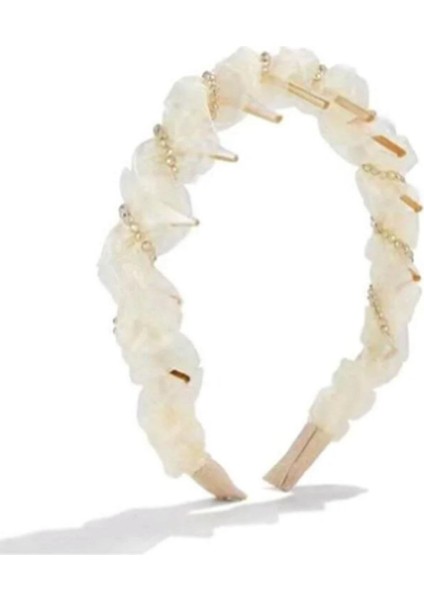 Beyaz Tül Kumaş ve Boncuk Işlemeli Köpekbalığı Dişli Kemik Taç fırsatları