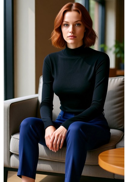 Kadın Beyaz Fitted Vücuda Oturan Dik Yaka Uzun Kol Esnek Örme Bluz Günlük Kullanım Için Idealdir fiyatları