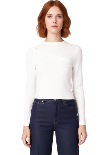 Kadın Uzun Kollu Bluz Vücuda Oturan Crop Omuz Burgusu Viskon Ribana Kaliteli Şık Rahat Modern fiyatları