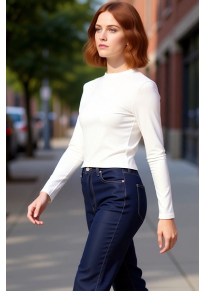 Kadın Uzun Kollu Bluz Vücuda Oturan Crop Omuz Burgusu Viskon Ribana Kaliteli Şık Rahat Modern fırsatları