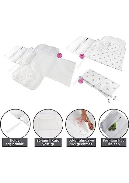 Baby&apos;ness Çanta Boy Alt Değiştirme Bakım Seti, Sıvı Geçirmez, Leke Tutmaz, Puantiyeli, Gri, 70X35CM fiyatları