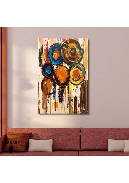 Tekli Dikey Kanvas Tablo Soyut Sanatsal Renkli Daireler
