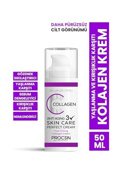 Procsın Anti-Aging Etkili Collagen Krem, Yaşlanma & Kırışıklık Karşıtı, Cilt Sıkılaştırıcı & Yenileyici, Günlük Bakım, 50 ml modelleri