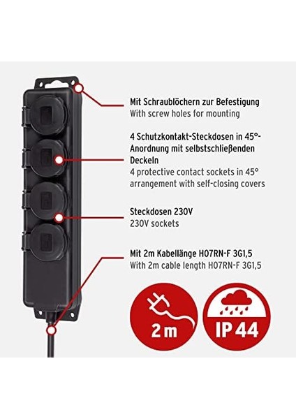 Fiş Dağıtıcı IP44 Inşaat ve 4-Kat Siyah, 1159960 40 x 20 x 30 cm Siyah modelleri