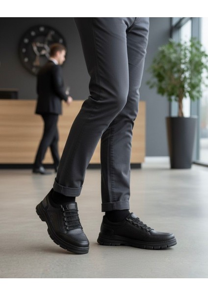 Erkek Günlük Mevsimlik Kışlık Hakiki Deri Ayakkabı Kaydırmaz Taban Ortopedik Akıllı Bağcıklı