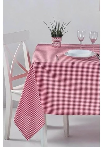 Masa Örtüsü Kırmızı-Beyaz Sofra Bezi 140X140 cm