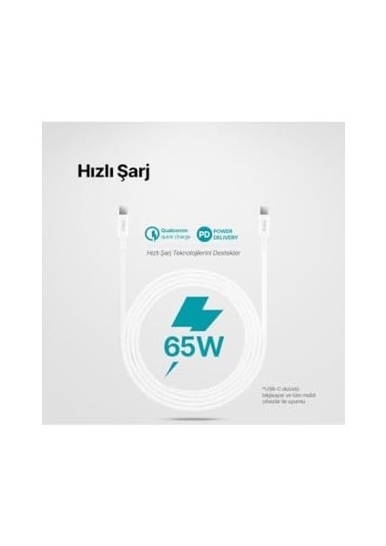 Type-C To Type-C 30CM 65W Pd/qc Hızlı Şarj/ Kablosu 2DK47B Beyaz modelleri