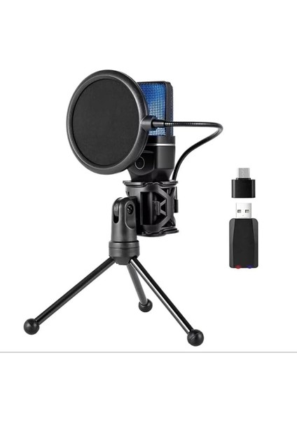 Rgb Kablosuz Bilgisayar Mikrofon 20-20KHZ Anc Gürültü Engelleme Profesyonel Podcast Mikrofon Kiti Tak Çalıştır USB Pc Dizüstü Bilgisayar Için Vlog Canlı Yayın Yanmai SF-777W (SF-777W)