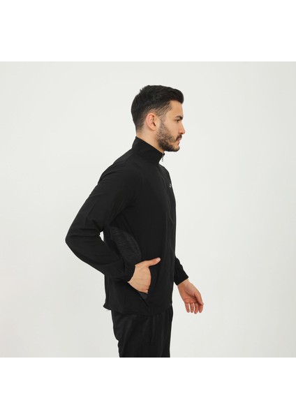 Micro Drops - Erkek Siyah Paraşüt Spor Sweatshirt - 4231313