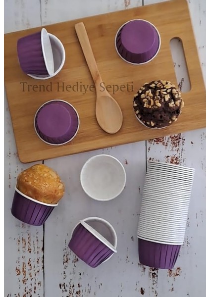 Hediye Sepeti 50&apos;li Mor Muffin Kek Kalıbı, Kek Kapsülü Kalıbı, Airfryer Uyumlu