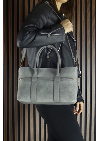 Gri Hakiki Dana Süet Fermuarlı Üç Bölmeli Iç Cepli Askılı Orta Boy Günlük Omuz Çantası fiyatları
