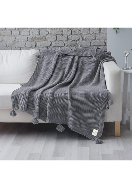 Coco Pirinç Örgü Triko Tv Battaniyesi Koltuk Şalı | Koltuk Örtüsü | Yatak Örtüsü | Throw (Gri)