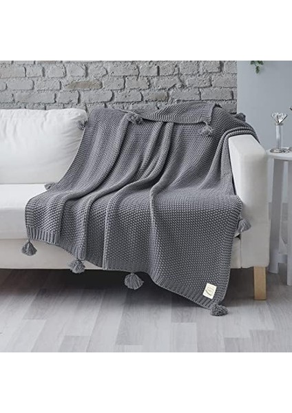 Coco Pirinç Örgü Triko Tv Battaniyesi Koltuk Şalı | Koltuk Örtüsü | Yatak Örtüsü | Throw (Gri) modelleri