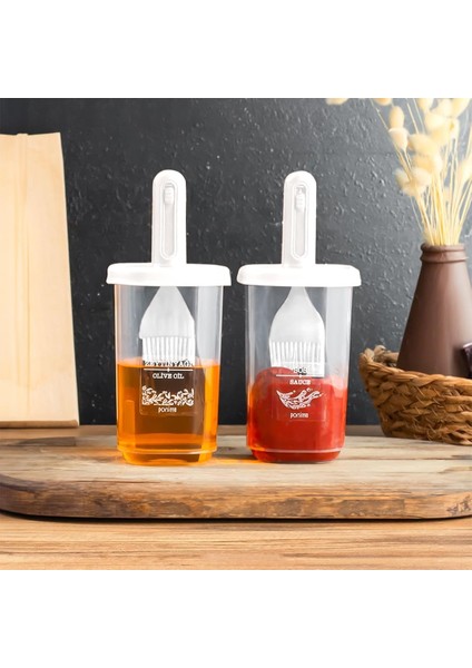 0520 2&apos;li Silikon Fırçalı Yağlık - Yağdanlık Erzak Saklama Kabı 350 cc Beyaz