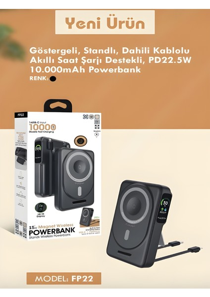 10000MAH 22.5W Type-C Lightning Kablolu/kablosuz Standlı Telefon/saat Şarj LCD Magsafe Powerbank indirimleri
