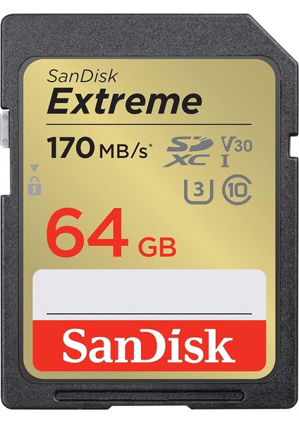 Extreme Sdxc Uhs-I Hafıza Kartı 64 GB (V30, 170 Mb/s Aktarım, U3, 4K UHD Videolar, Quickflow Teknolojisi, Su Geçirmez, Darbeye Dayanıklı, Isıya Dayanıklı)