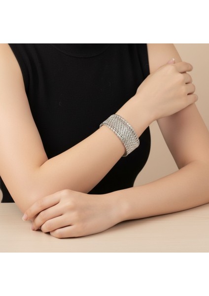 Trend Örgü Hasır Modeli Çelik Bileklik | Gold ve Gümüş Renk Seçeneği | Uzun Ömürlü Şık Kadın Bileziği fırsatları