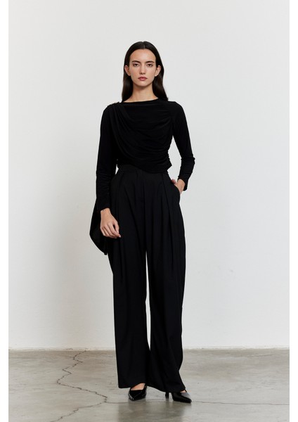 Yandan Bağlamalı Palazzo Pantolon Siyah modelleri