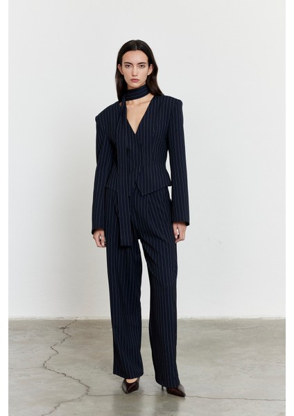 Çizgili Yüksek Bel Palazzo Pantolon Lacivert fiyatları