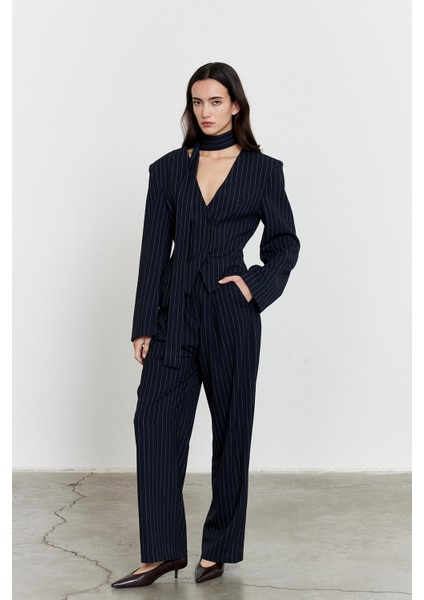 Çizgili Yüksek Bel Palazzo Pantolon Lacivert modelleri