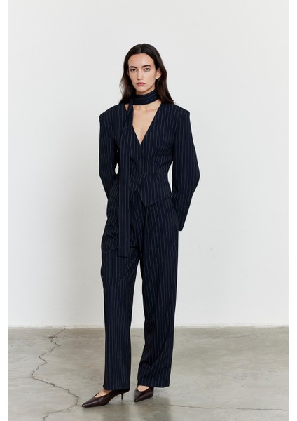 Çizgili Yüksek Bel Palazzo Pantolon Lacivert fırsatları