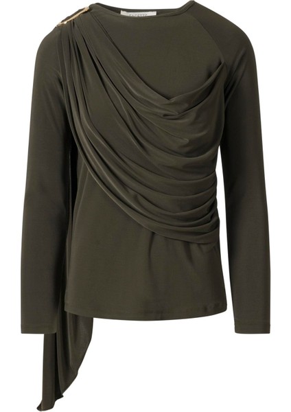 Şal Detaylı Bluz Haki