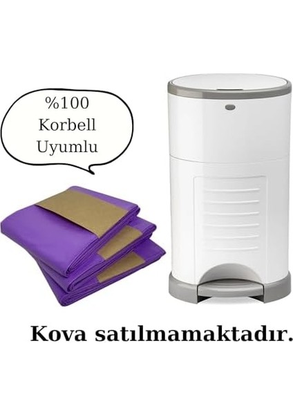 Budibu Korbell 16L Uyumlu Kirli Bebek Bezi Çöp Poşeti | Yerli Üretim | 3 Paket | 1500 Adet Bez Kapasiteli | Lavanta Kokulu