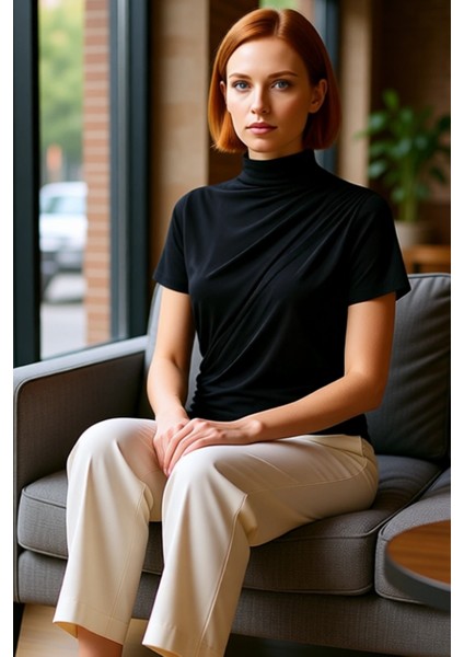 Fitted Dik Yaka Kısa Kollu Esnek Örme Bluz Yazlık Günlük Seçkin Malzeme Uzun Ömürlü fiyatları