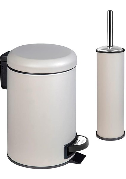 Elit Ikili Banyo Seti - Bej (3lt Çöp Kovası + Tuvalet Fırçası)