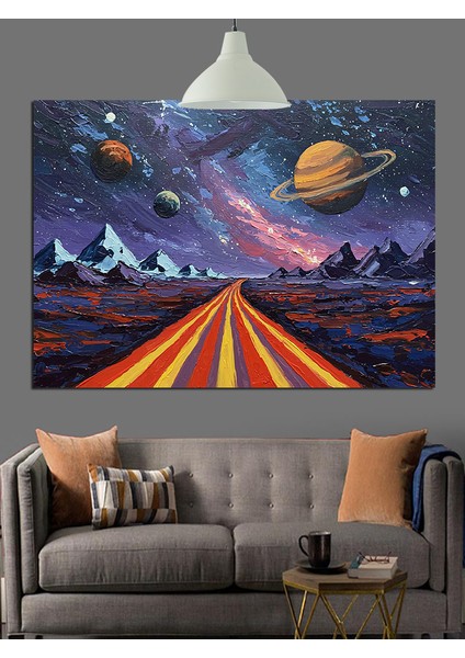Uzay Gezegen Galaksi Manzara Dekoratif Kanvas - Mdf Ahşap Tablo