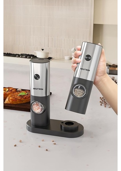 LED Işıklı Tuz Karabiber Değirmeni Otomatik Baharat Öğütücü 2li Paket