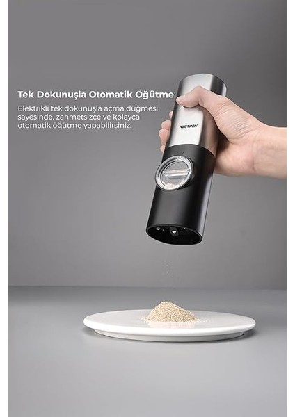 LED Işıklı Tuz Karabiber Değirmeni Otomatik Baharat Öğütücü 2li Paket fırsatları