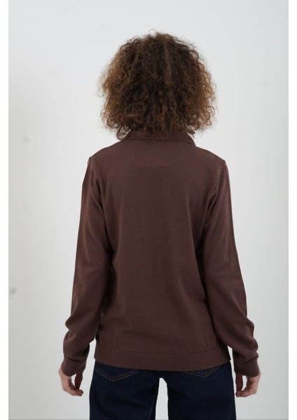 Kahve Polo Yaka Fularlı Uzun Kol Kazak fırsatları