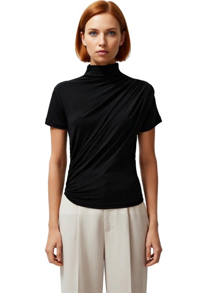 Fitted Dik Yaka Kısa Kollu Esnek Örme Bluz Yazlık Günlük Seçkin Malzeme Uzun Ömürlü modelleri