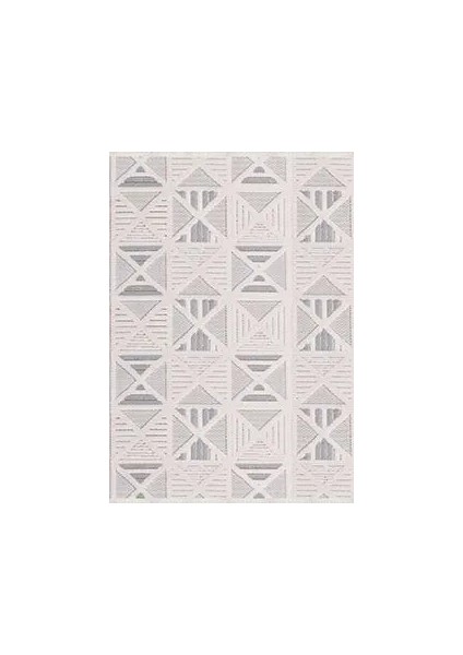 Grajera Geometrik Beyaz Polyester Kaydırmaz Tabanlı Makine Halısı