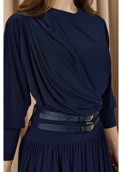 Kadın Kruvaze Yaka Kuşaklı Uzun Elbise -12659ELB fiyatları