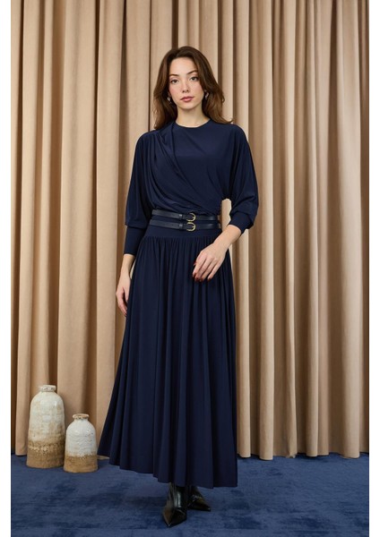 Kadın Kruvaze Yaka Kuşaklı Uzun Elbise -12659ELB modelleri